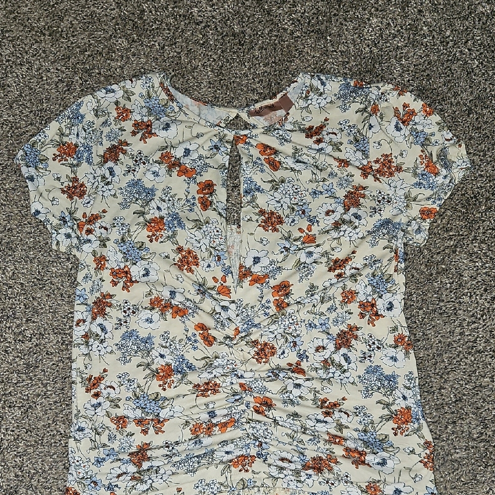 Willow Floral Keyhole Blouse - Cream, Orange, Blue